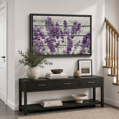 Œuvre d'art mauve lavande mauve sur fond effet bois, images murales rétro rustiques, impression sur toile encadrée