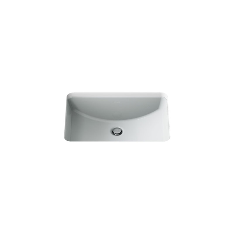 Lavabo de salle de bain rectangulaire encastré en porcelaine vitrifiée avec trop-plein Ladena, Gris glacé