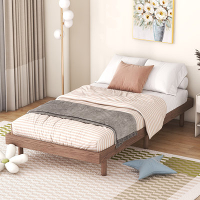 Modern Walnut Twin Bed - With A Construction Size Made Of Particle Board