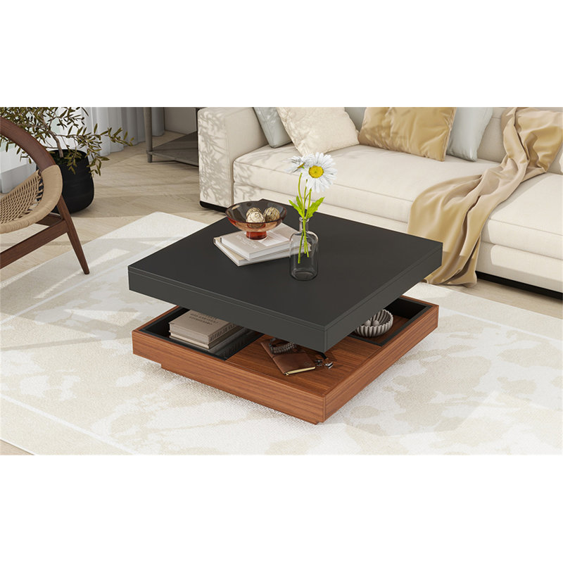 Table basse carrée rotative à 360 ° On-Trend avec trois plateaux amovibles