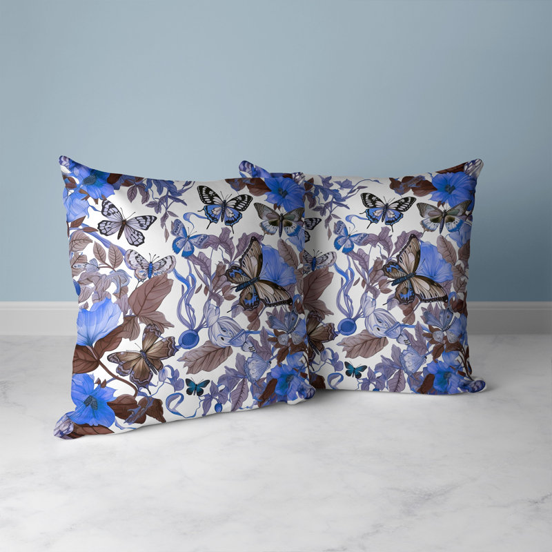 Blue and Brown Butterfly Faux Suede Throw Pillow