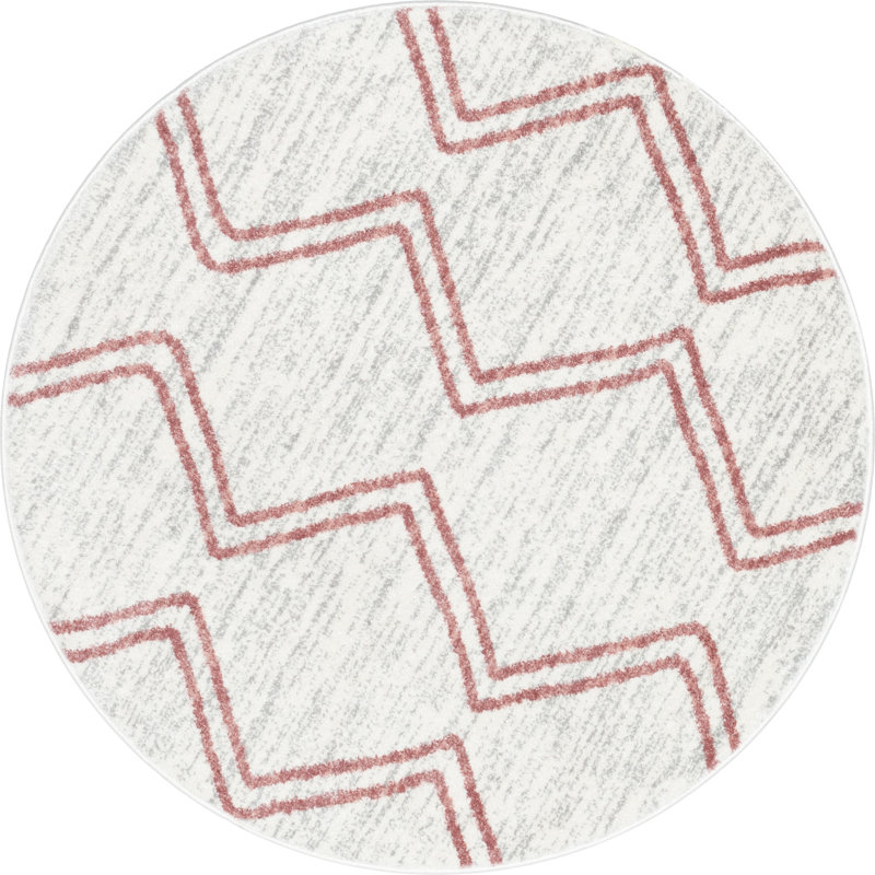Tapis à rayures géométriques Anupuma - ivoire / rose, Rond 4 pi
