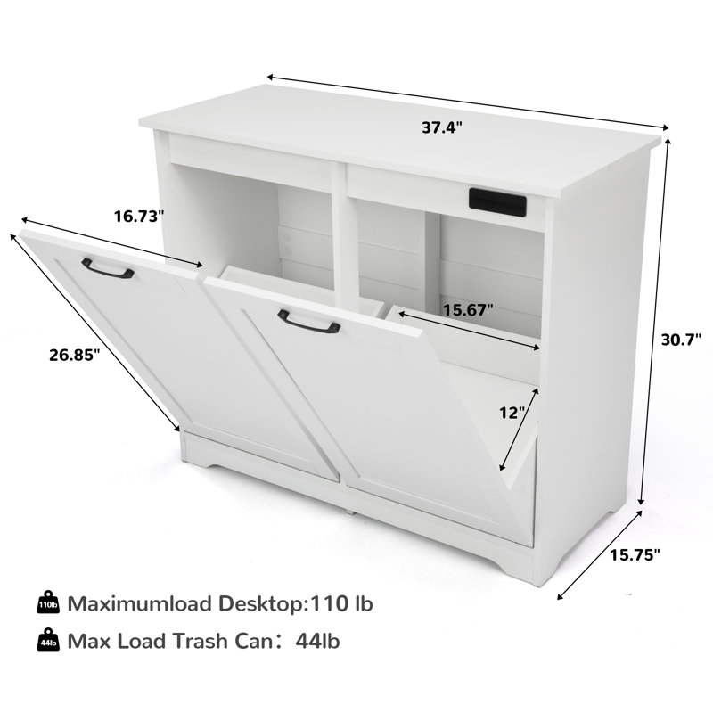 20 Gallons Double White Tilt-out Recycling Trash Cabient with Deodorizer (not Include Trash Can)