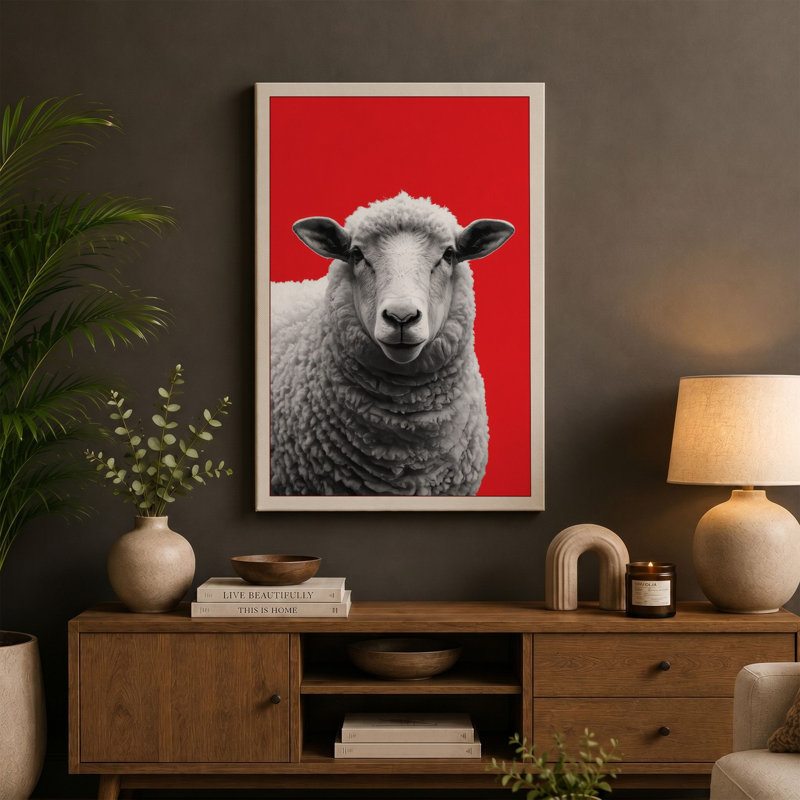 Sheep Portrait Modern - Wrapped Canvas, 24x16 - 61.0 x 40.6 cm, Teal Border
