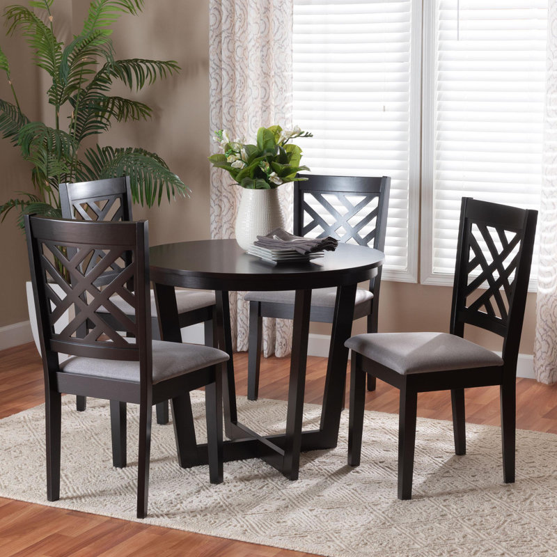 Baxton Studio Alena Modern Grey Fabric And Dark Brown Finished Wood 5-Piece Dining Set