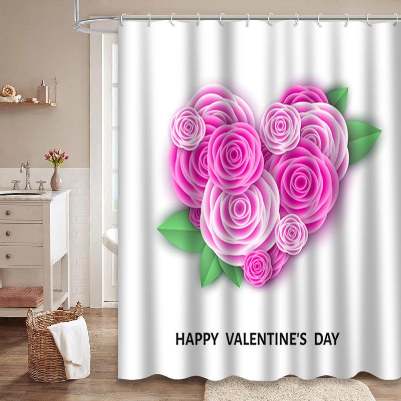 Rideau de douche avec 12 crochets Happy Valentine's Heart, L 72 po x l 78 po