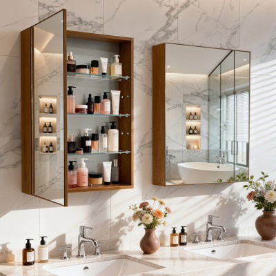 Aluminum Wall Medicine Bathroom Mirror Cabinet with Motion Sensor LED Light & Adjustable Shelf