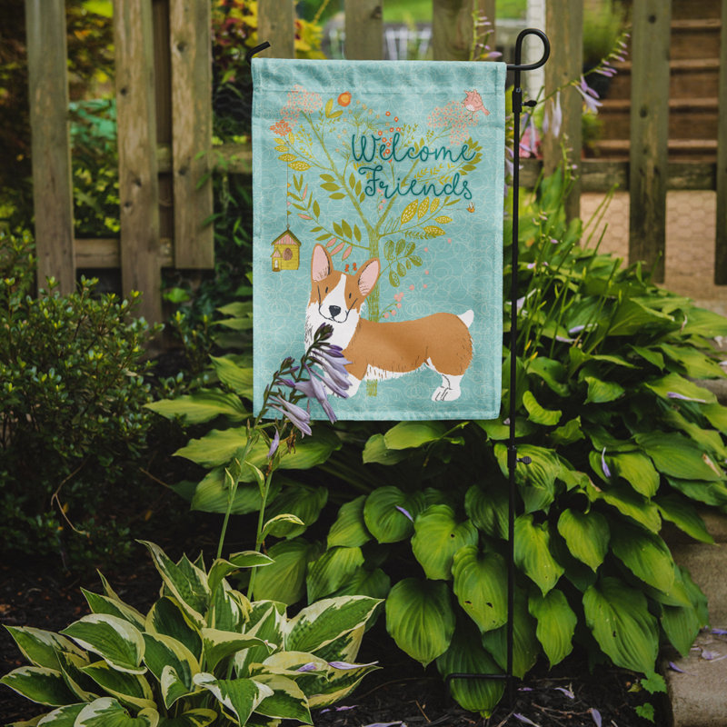 « welcome », un polyester de 2 côtés en polyester de 15 x 11 po drapeau de jardin, Corgi brun