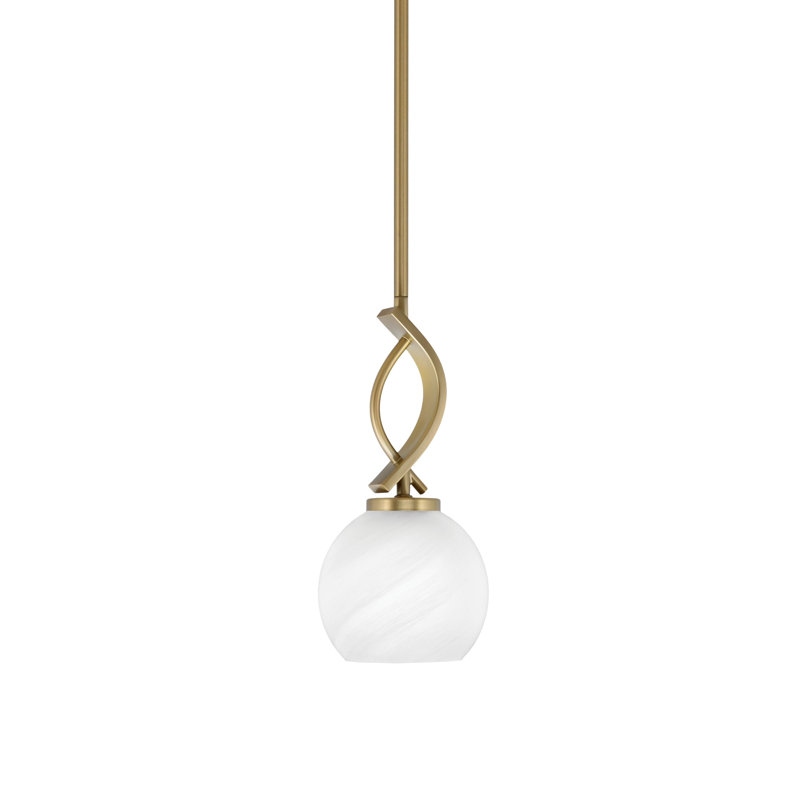 Zygi Stem Hung Mini Pendant Shown In New Age Brass Finish With 5.75" White Marble Glass