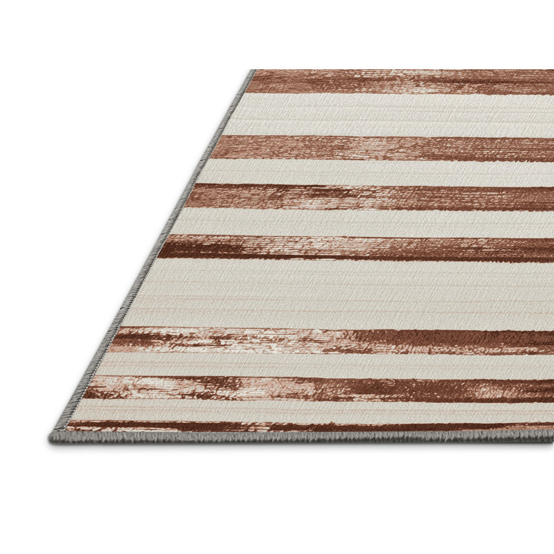 Tapis gris à rayures horizontales lavable à la machine, Rond 7 pi