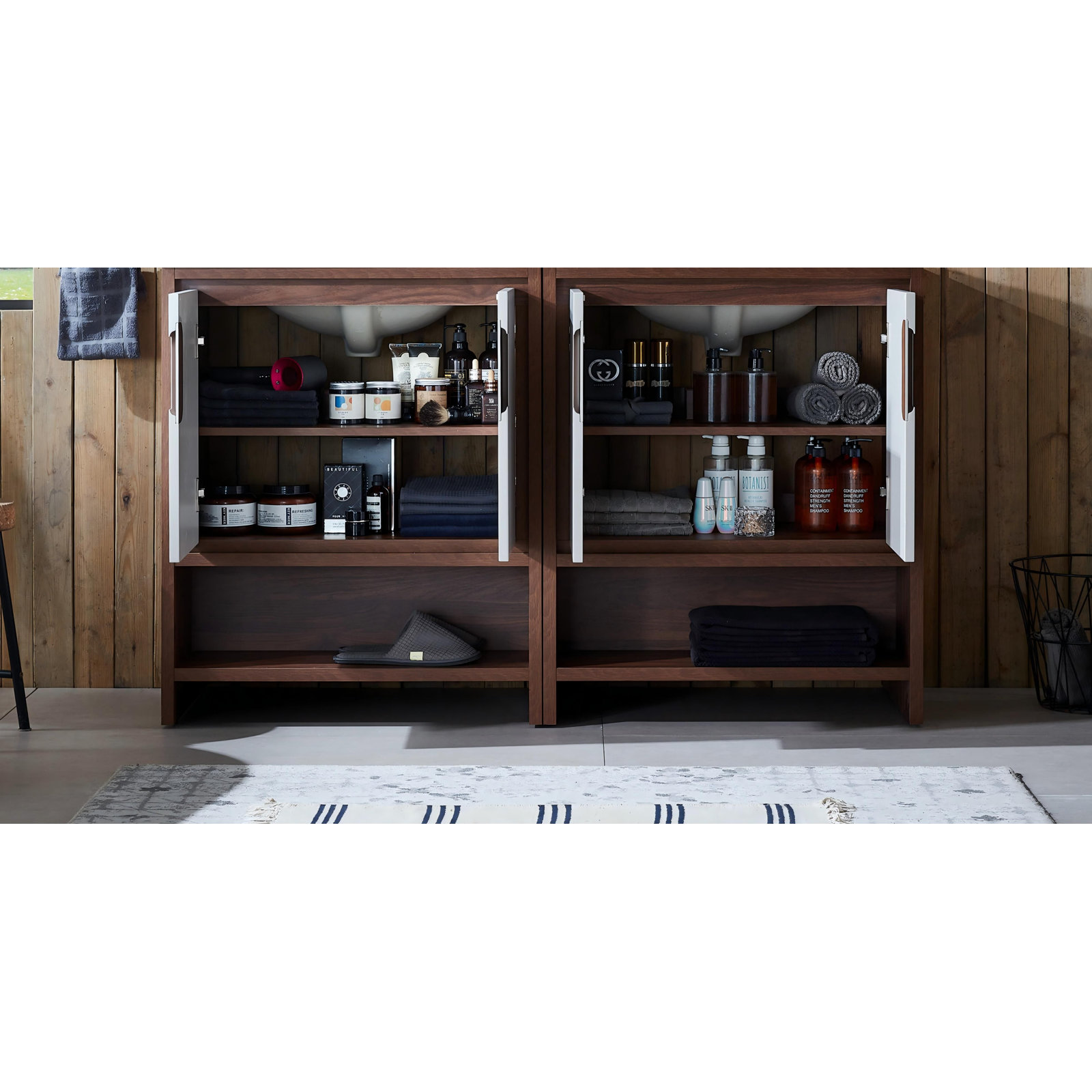 Tomesia 60" Double Bathroom Vanity, Beige/Walnut, Black