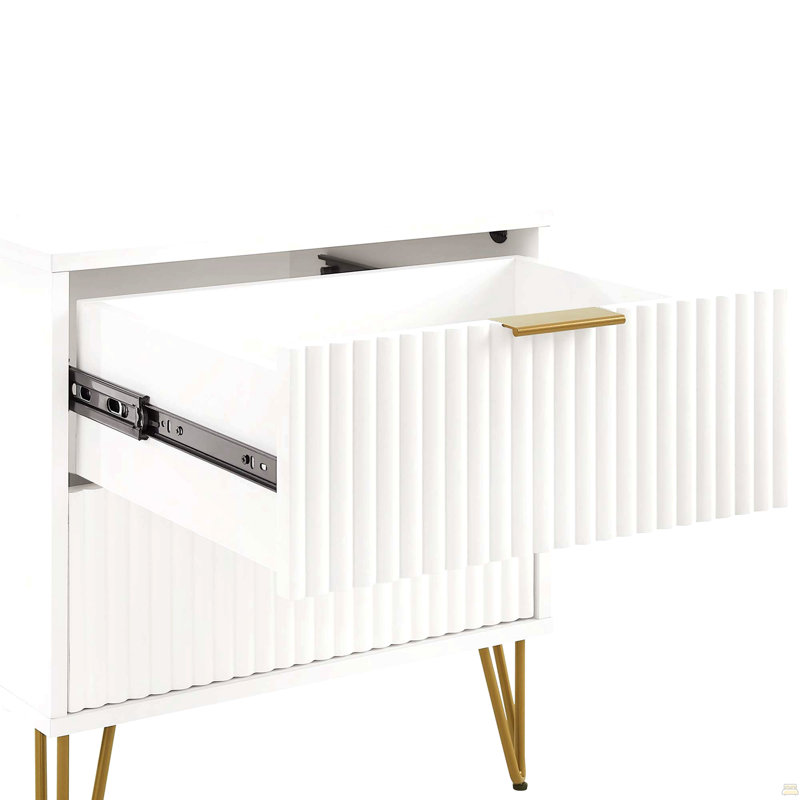 Table de chevet cannelée 20 po (2 tiroirs), Blanc