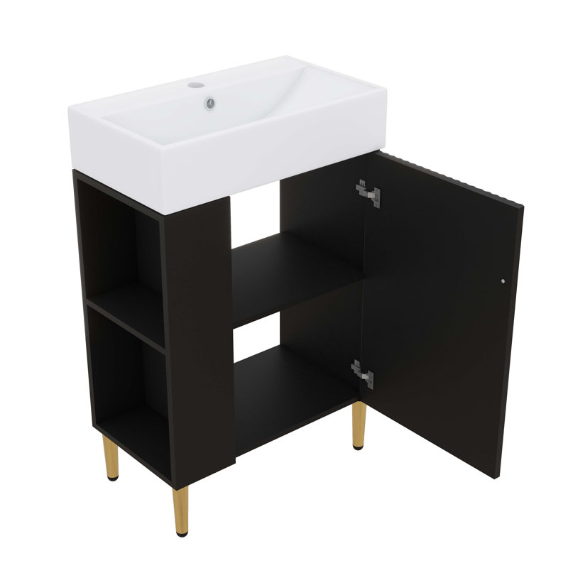 Petit meuble-lavabo avec lavabo simple en céramique, Noir