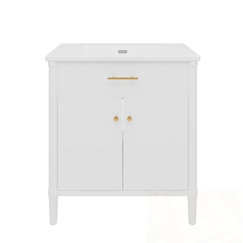Meuble-lavabo avec lavabo, 2 portes et tablette réglable, Blanc