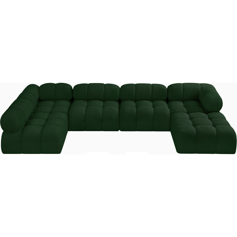 Ames 136" Upholstered Sectional, Green Boucle Fabric
