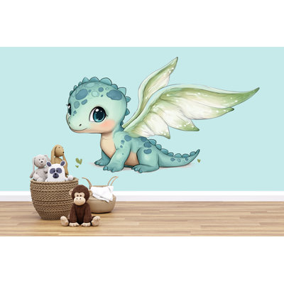 Murale de bébé dragon, décor de dragon mignon, art mural chambre d'enfant, chambre d'enfant, art 219Mv