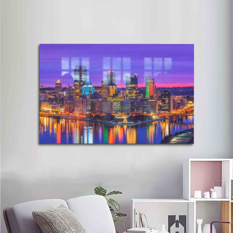 «Pittsburgh Skyline North Shore City», paysage imprimé sur verre pour art mural et décoration murale, H 27,6 po x l 43,3 po
