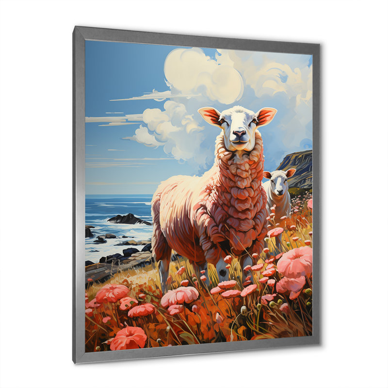 «Philip Coastston Pink Lamb» sur toile, H 40 po x l 30 po x P 1,5 po, Cadre photo argenté
