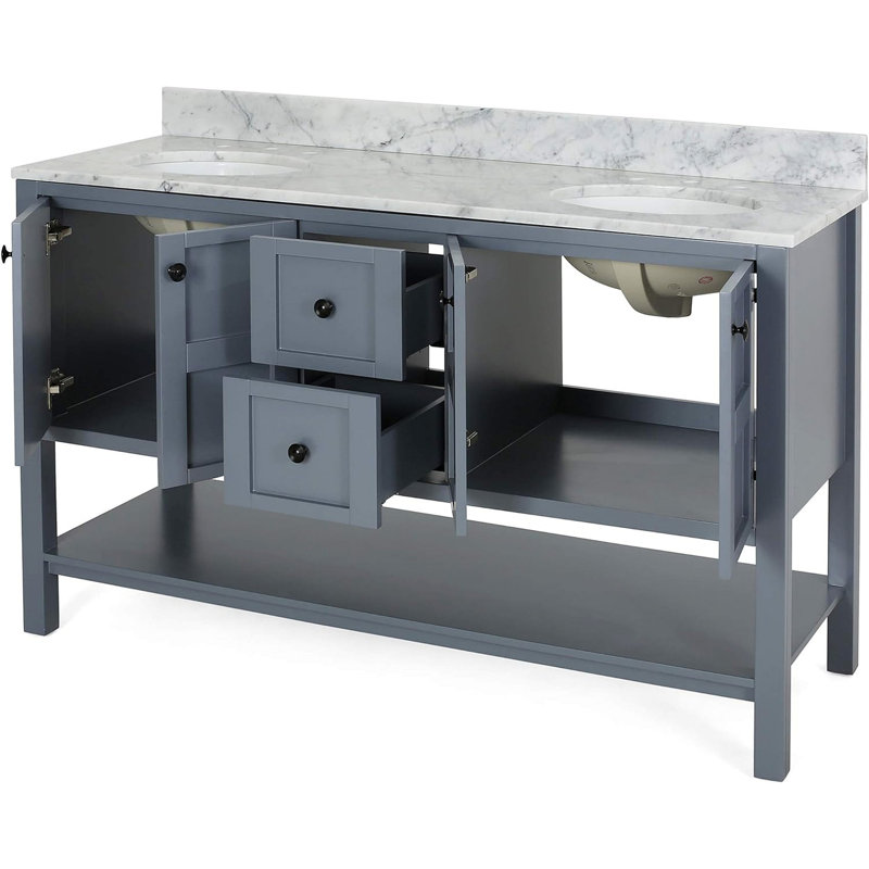 Meuble-lavabo de 61 po avec lavabos doubles en céramique, Gris