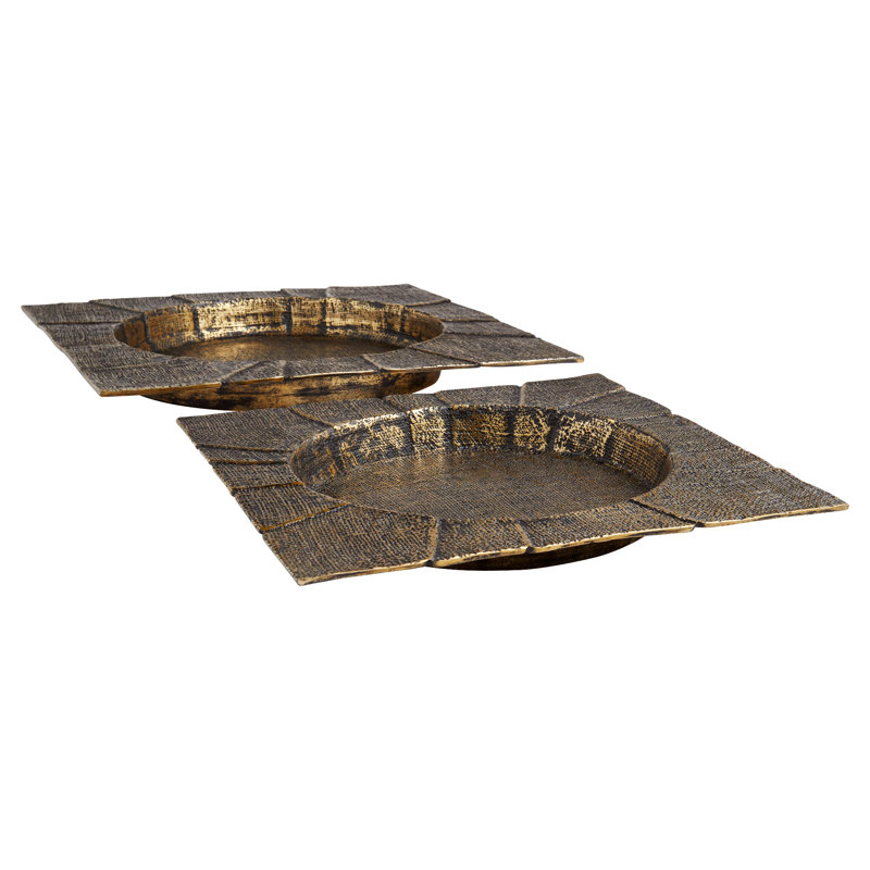 Baxter Metal Decorative Tray, Antique Brass, 3" H x 24" W x 24" D