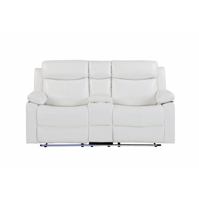 Blanc, lumières à DEL, haut-parleurs, inclinaison manuelle, console avec porte-gobelets, accoudoirs coussinés, look contemporain, siège mi-ferme, revêtement en similicuir dans le salon principal style deux, espace