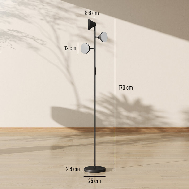 HOMCOM RGB Tree Floor Lamp Dimmable Touch Control 3 Rotatable Head Black