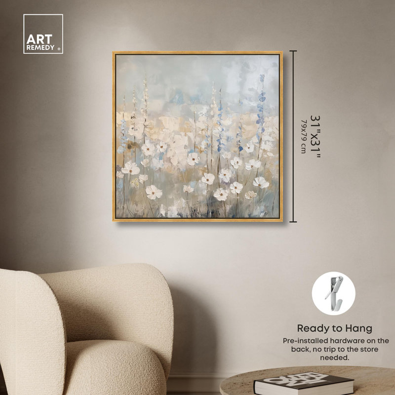 Sable Flowers I Canvas Farmhouse Floral Art by Art Remedy, 31" H x 31" W x 1.8" D, Gold Floater Framed