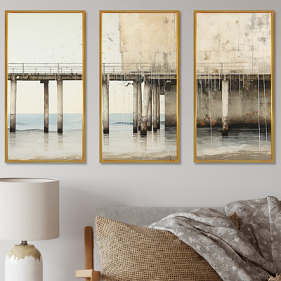 «Minimal Watercolor Pier Horizon III - Coastal Pier», ensemble de reproduction d'art mural