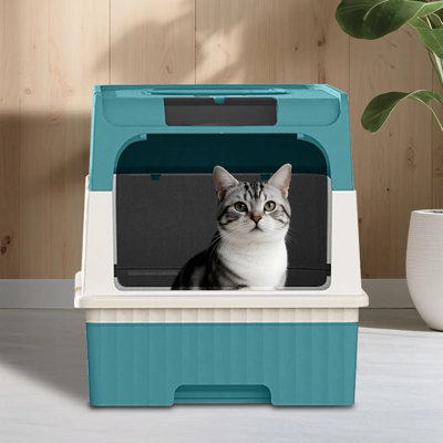 Bac à litière spacieux pour chat - Conception ouverte avec murs transparents, avec pelle, pour les foyers multi-chats