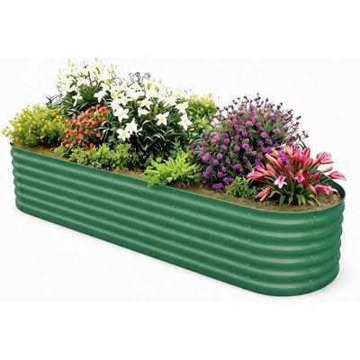 Lit de jardin surélevé ovale galvanisé 8 x 2 x 1,5 pi, boîte à fleurs en acier antirouille de 18 po de profondeur avec bande résistante aux coupures, assemblage sans outil pour les légumes, les fleurs et la plantation extérieure, vert, 2 pièces