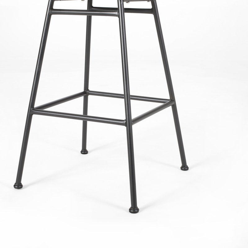  Tabourets de bar d'extérieur en osier avec dossier haut, conception moderne en rotin, finition résistante aux intempéries, structure en métal durable pour patio ou jardin, gris, ensemble de 2
