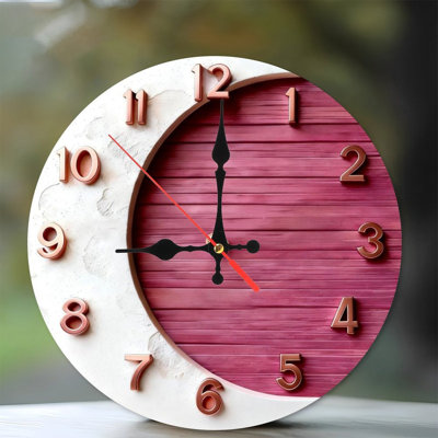 10" Round Wooden Wall Clock, Silent Quartz Movement, UV-Printed Design, Battery Operated