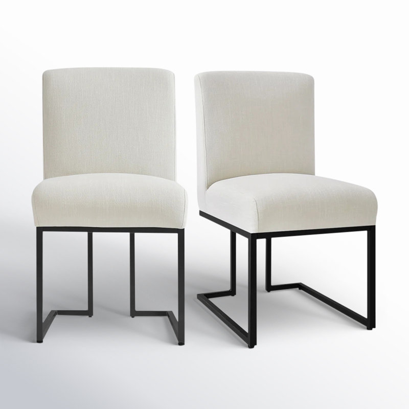 Bende Modern Fabric Upholstered Side Chairs with Metal Sled Base, Cream