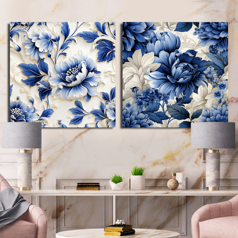 Acton - Ensemble de 2 collages carrés floraux, H 30 po x l 61 po, Toile tendue