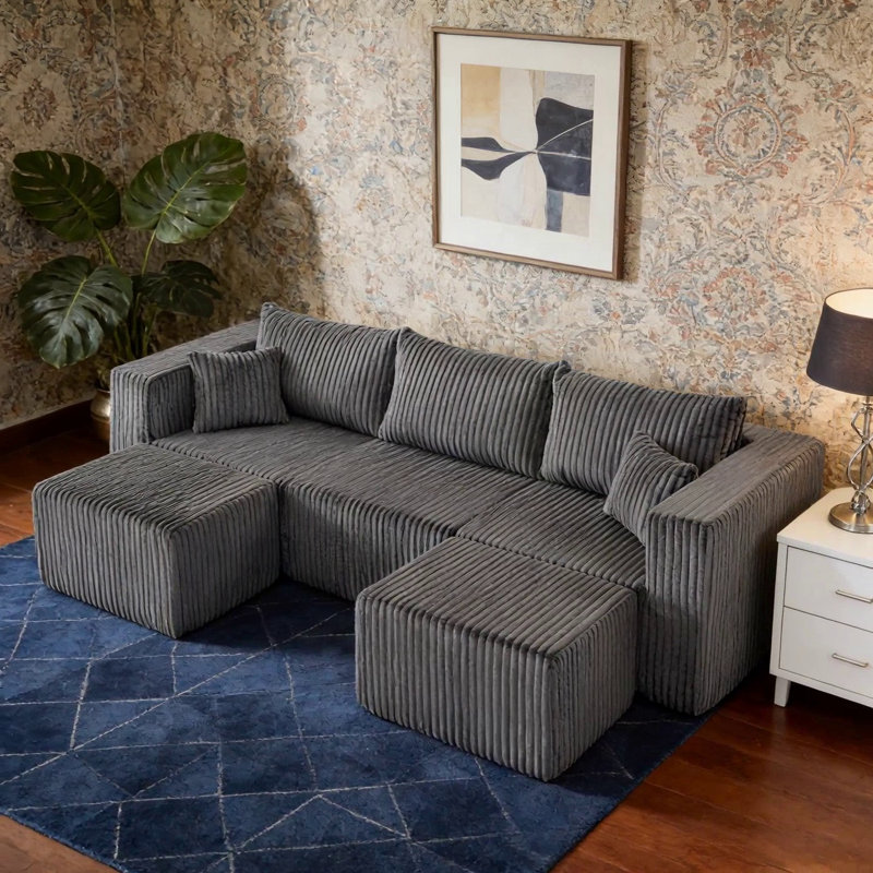 Canapé modulaire compact en velours côtelé compact avec un style minimaliste moderne, un canapé modulaire à compression ultra confortable