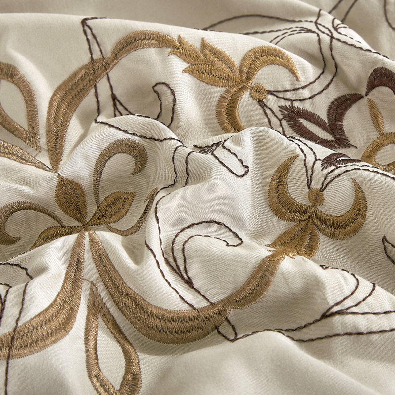 Brown Embroidered Comforter Set, Queen Size