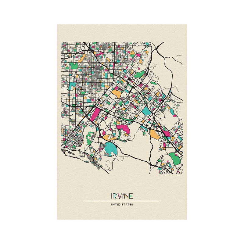 Irvine, California Map by Ayse Deniz Akerman - Wrapped Canvas Gallery-Wrapped Canvas Giclée, 20.32 cm H x 30.48 cm W