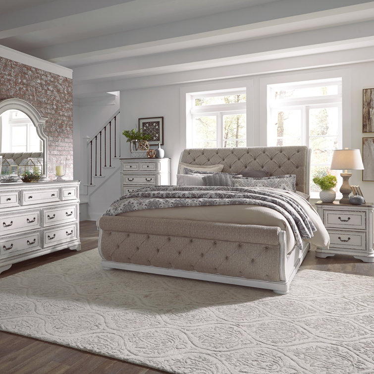 Colchester King California Upholstered Sleigh Bed, Dresser & Mirror, Chest, Night Stand