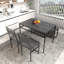 Ensemble de table de salle à manger industrielle 4 pièces avec 2 chaises de salle à manger et 1 banc de rangement, table de cuisine rectangulaire à grain de bois avec support à vin intégré, mobilier de salle à manger en métal à faible encombrement pour petit appartement