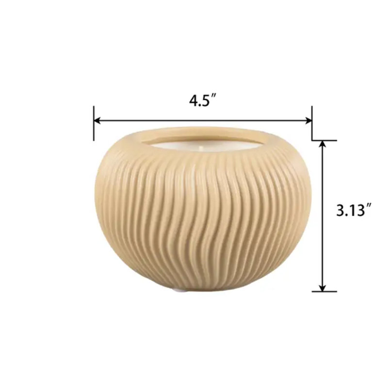 Bougie 14 oz en céramique côtelée ondulée - Veranda (beige)
