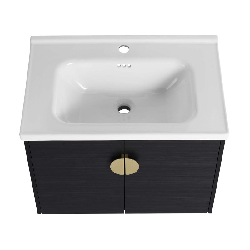 Meuble-lavabo à fermeture en douceur avec lavabo, pour petite salle de bain, Noir, 40"