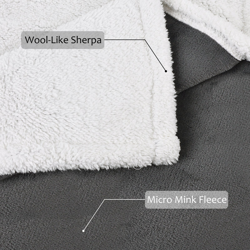 Catalonia Dark Gray Sherpa Fleece Reversible Throw Blanket 50x60 inches