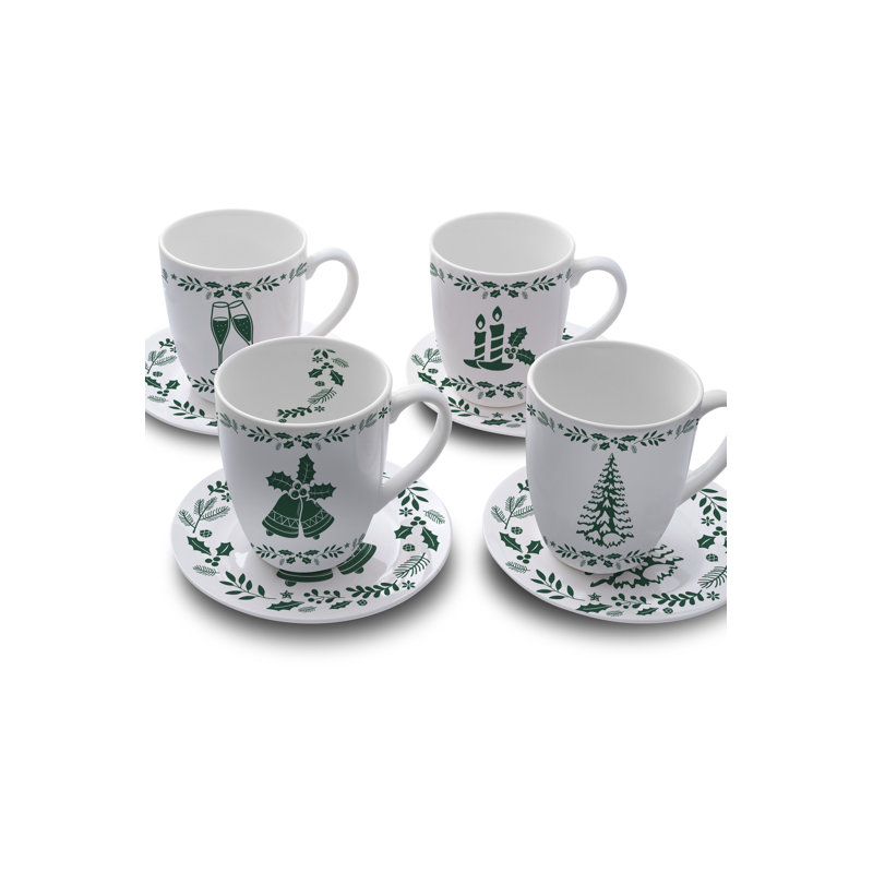 Ceramic Christmas Cups & Saucers Set