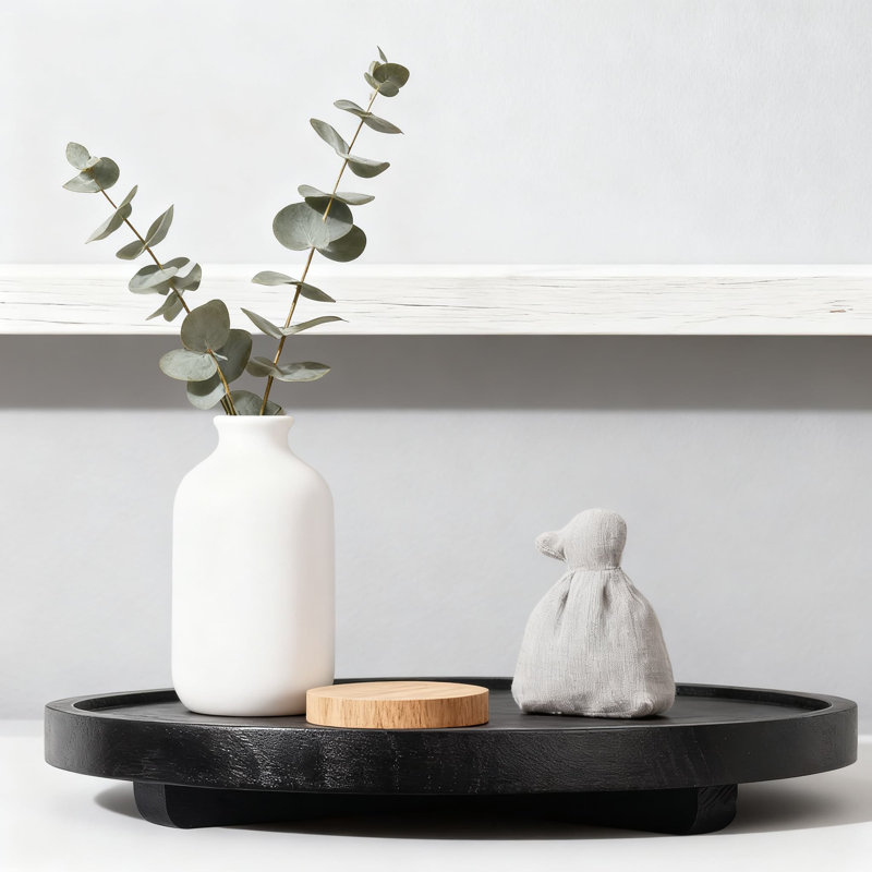 Rustic Round Wooden Tray, Handmade Farmhouse Vanity Organizer For Bathroom Counter & Kitchen Decor, Wooden Riser For Soap, Candles, Perfume & Essentials