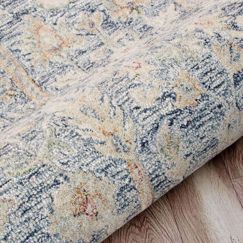 Tapis d'intérieur bleu en laine naturelle faite à la main, Rectangulaire 2 pi x 3 pi
