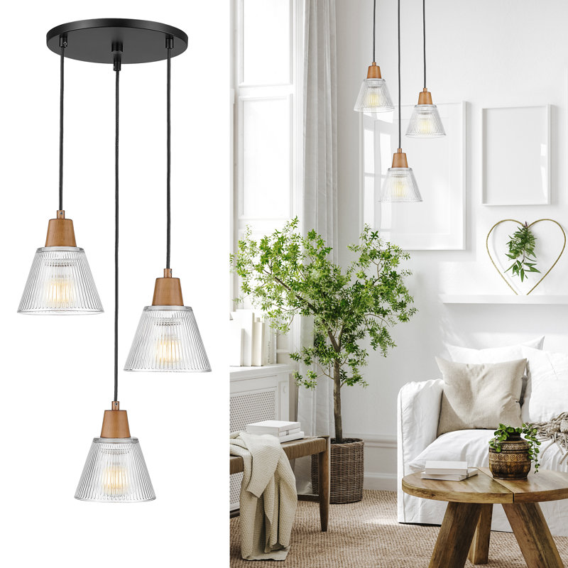 Luminaire suspendu 3 lumières à grappe de bois de ferme