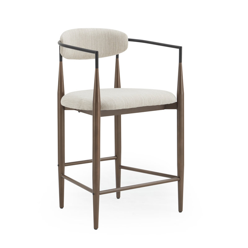 Tabouret de bar 29,75 po Amen, Tissu beige / base café, Tabouret de comptoir (siège d'une hauteur de 25,5