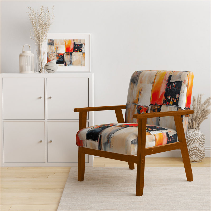 Fauteuil de 23 po de large Nicosha, Red Velvet, Accoudoirs carrés bruns