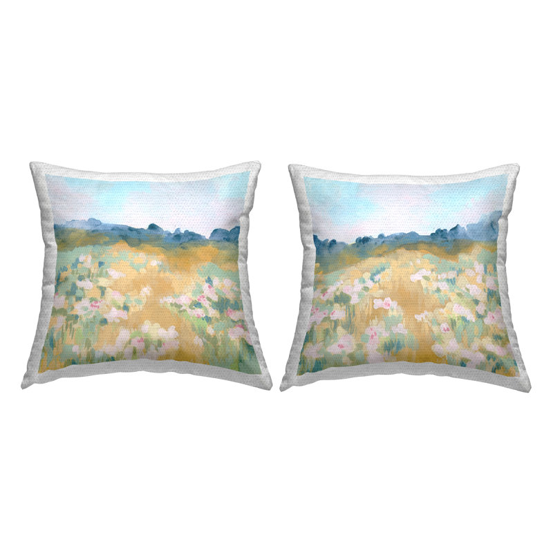 Ensemble de coussins d'extérieur 2 pièces Pink Floral Meadow Landscape par June Erica Vess