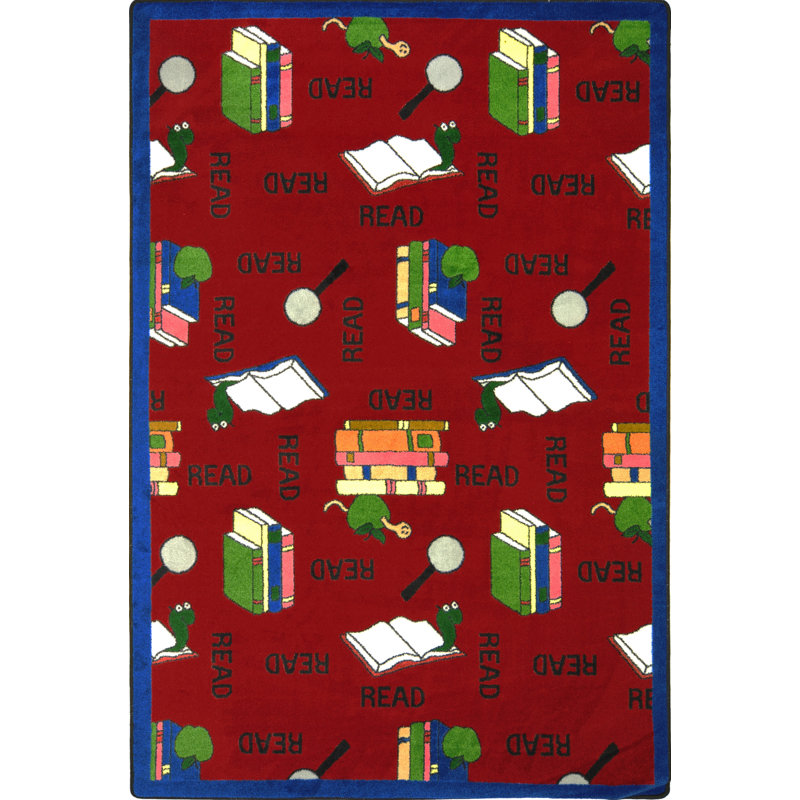 Tapis éducatif rat de bibliothèque, Rectangle 7 pi 8 po x 10 pi 9 po, Rouge